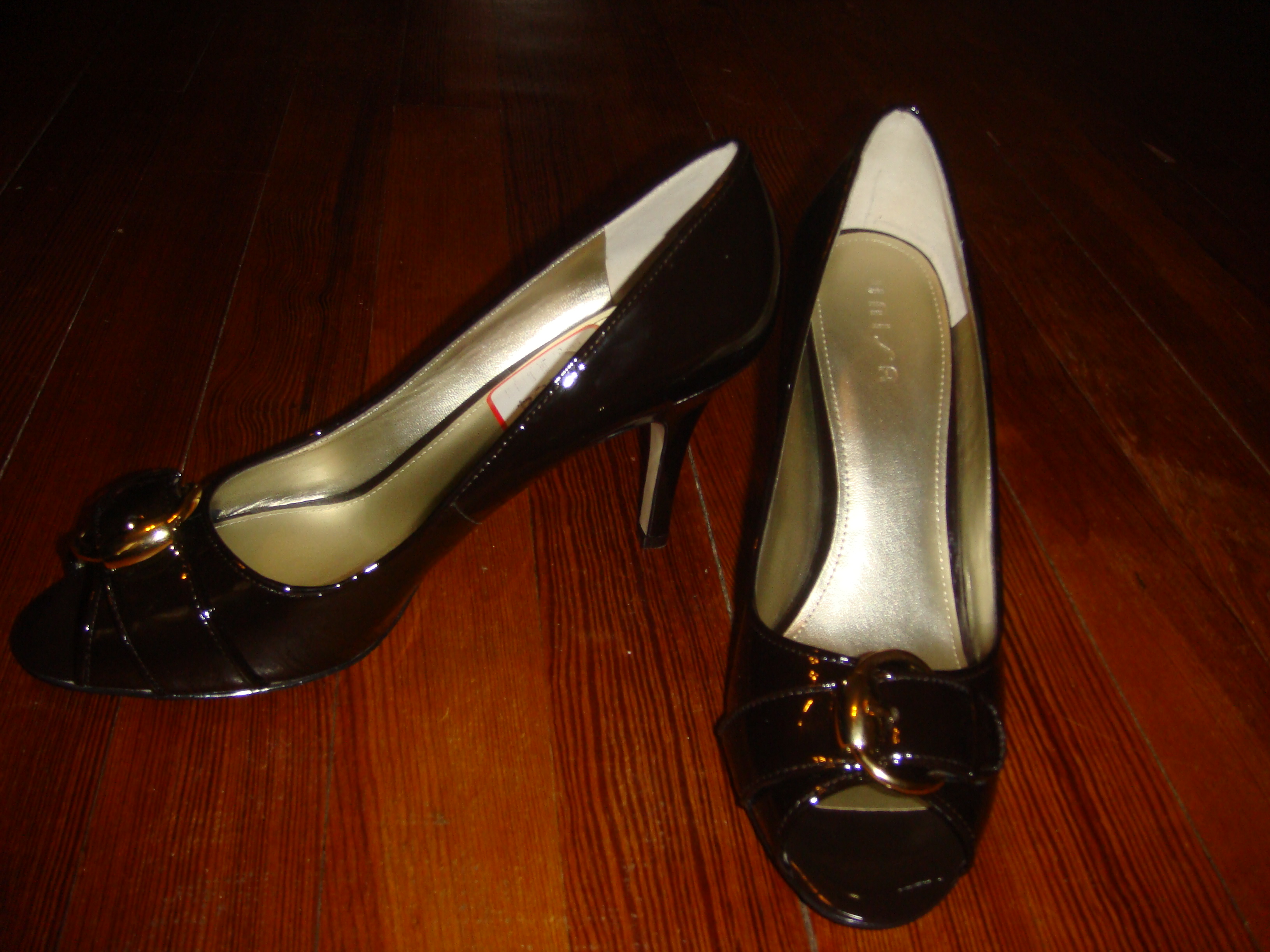 Unisaâ€¦brown patent leather with my favorite; peep toe, and a buckle ...